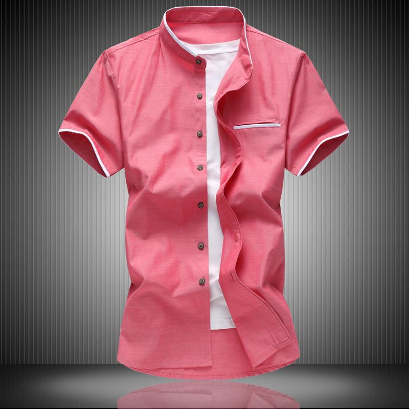 Men's Stand Collar Short Sleeve Shirt Fashion Brand Denim Shirt buy