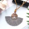 Bohemian Ethnic Style Sweater Necklace Alloy Fan Shaped Cotton Thread Tassel Women Necklace Jewelry Accessories