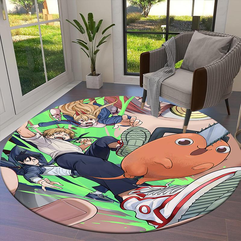 Chainsaw Man Round Area Rug Carpet Rug For Living Room Bedroom Sofa Playroom Decor Nonslip Floor Mat