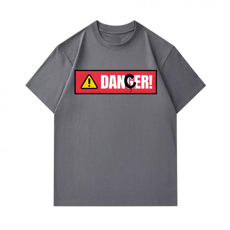 Men's 100% Cotton Crew Neck Short Sleeve T-Shirt, Casual Danger Warning Sign Printed Breathable Soft Summer Basic Tee for Daily Wear Outdoor Activity