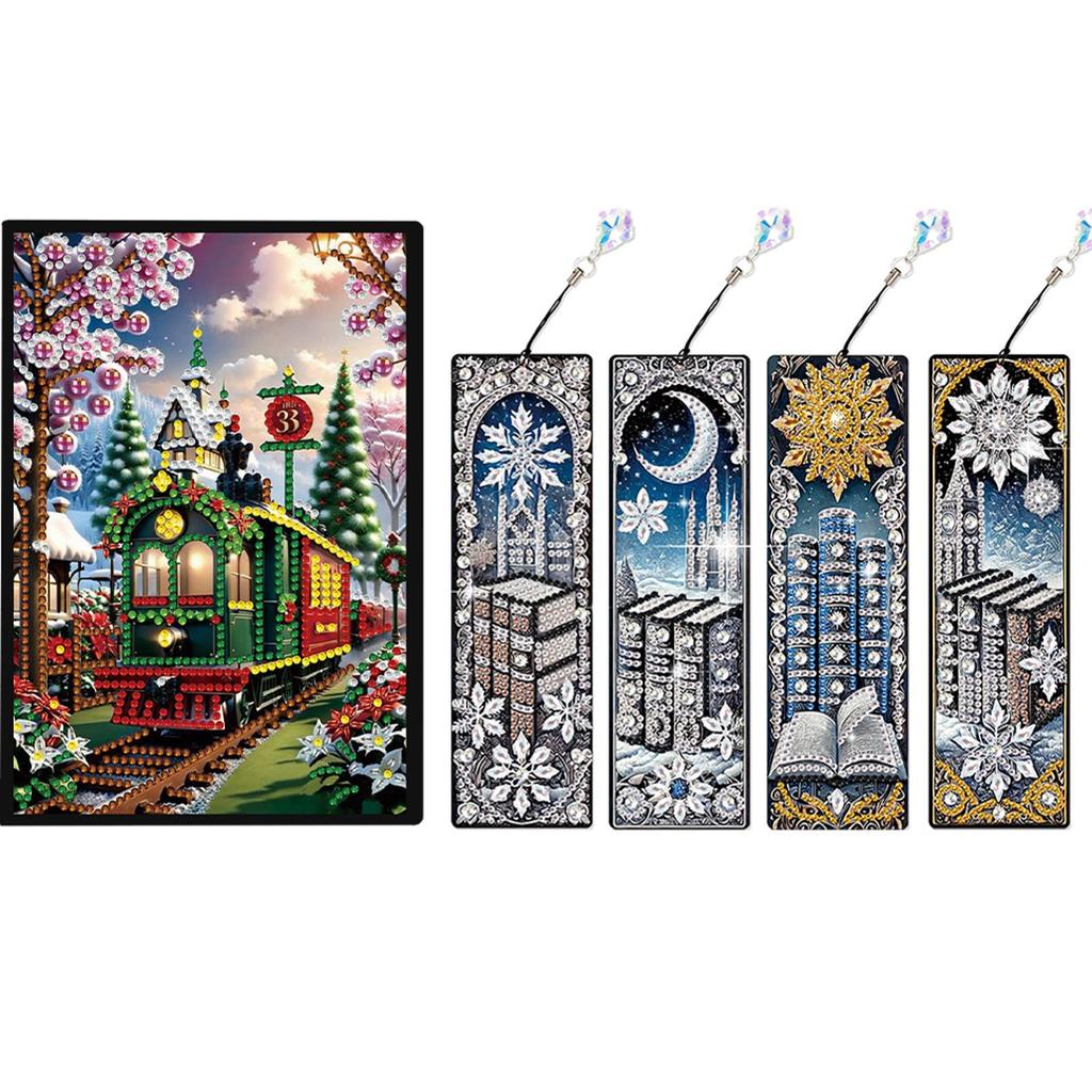 A5 Size Rhinestone Art Painting Notebook Kit with Crystal Pendant Bookmark Diamond Painting Notebook Set Holiday Birthday Gift