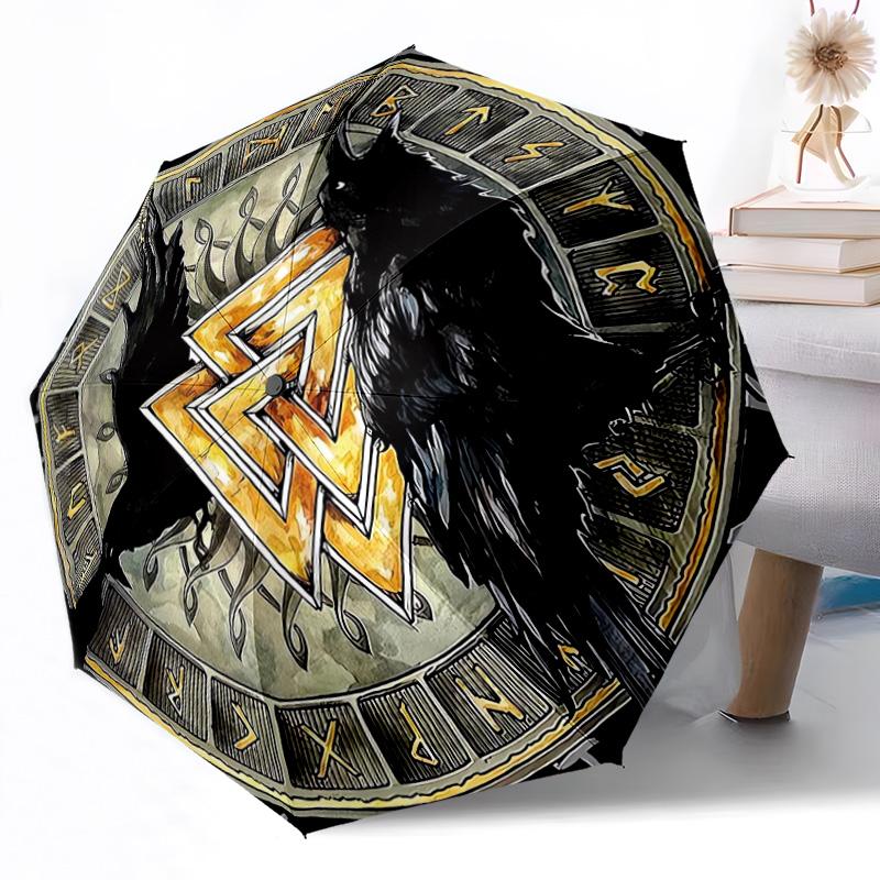 Wolf Viking Symbol Outdoor Automatic Umbrella Compact 8-Rib Lightweight Durable Everyday Carry Umbrella Outdoor Accessory Stylish Gift for Women