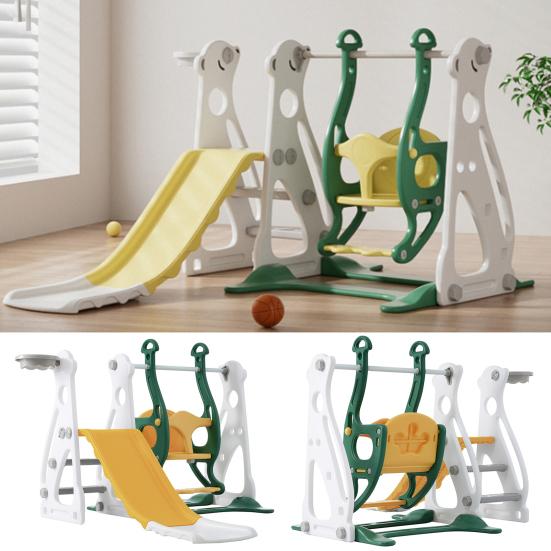 Kids Slide Swing Set, 4 In1 Baby Mini Playground, Freestanding Baby Playground with Non-Slip Ladder, Slide, Swing, Basketball Hoop Set