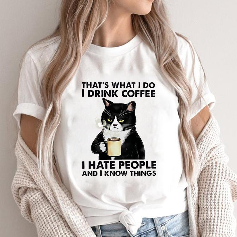 (Asian Size) Graphic Tee Women's Cat Books Love Sweet Trend Fashion Casual Print Short Sleeve Summer Top Ladies Female T Clothing T-shirt