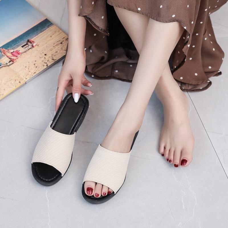 Women's Simple Wedge Sandals Summer New Breathable Casual Knitted Fabric Fish Mouth High-heeled Flip Slippers