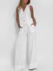 Women's 2 Piece Linen Outfit Sleeveless V Neck Button Vest High Waist Wide Leg Long Pants Casual Commuter Matching Set For Spring Summer Autumn