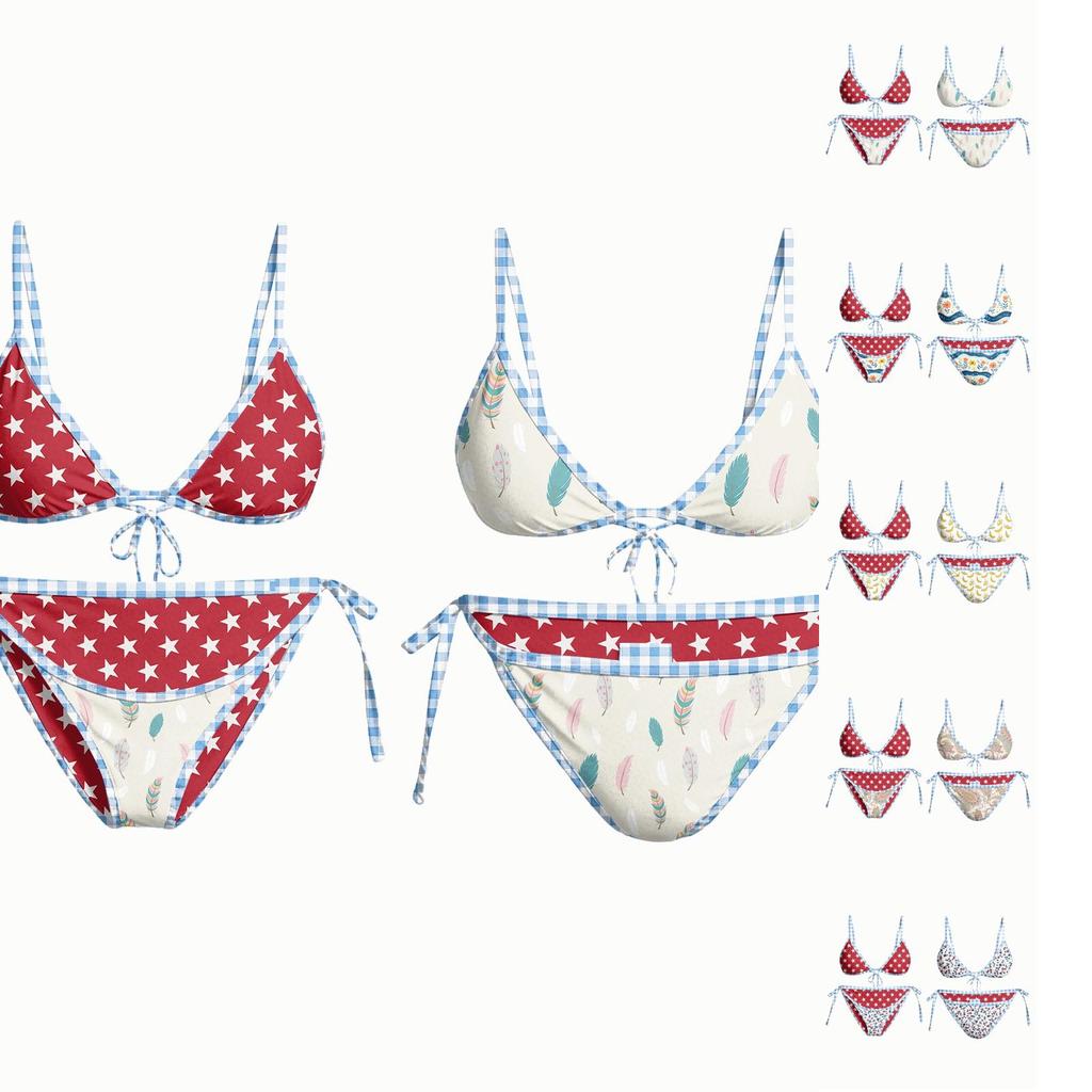 Womens Bikini Sets Tie Back Bowknot Two Piece Swimsuits Thong Bathing Suit Star Floral Printed Swimwear