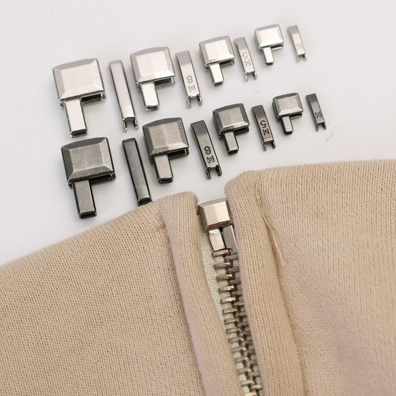 12pcs/set Metal Zipper Head Sliders Retainer Insertion Pin Zipper Top Stopper Ends for Coat Jacket Clothes Repair Kit Bag Decora