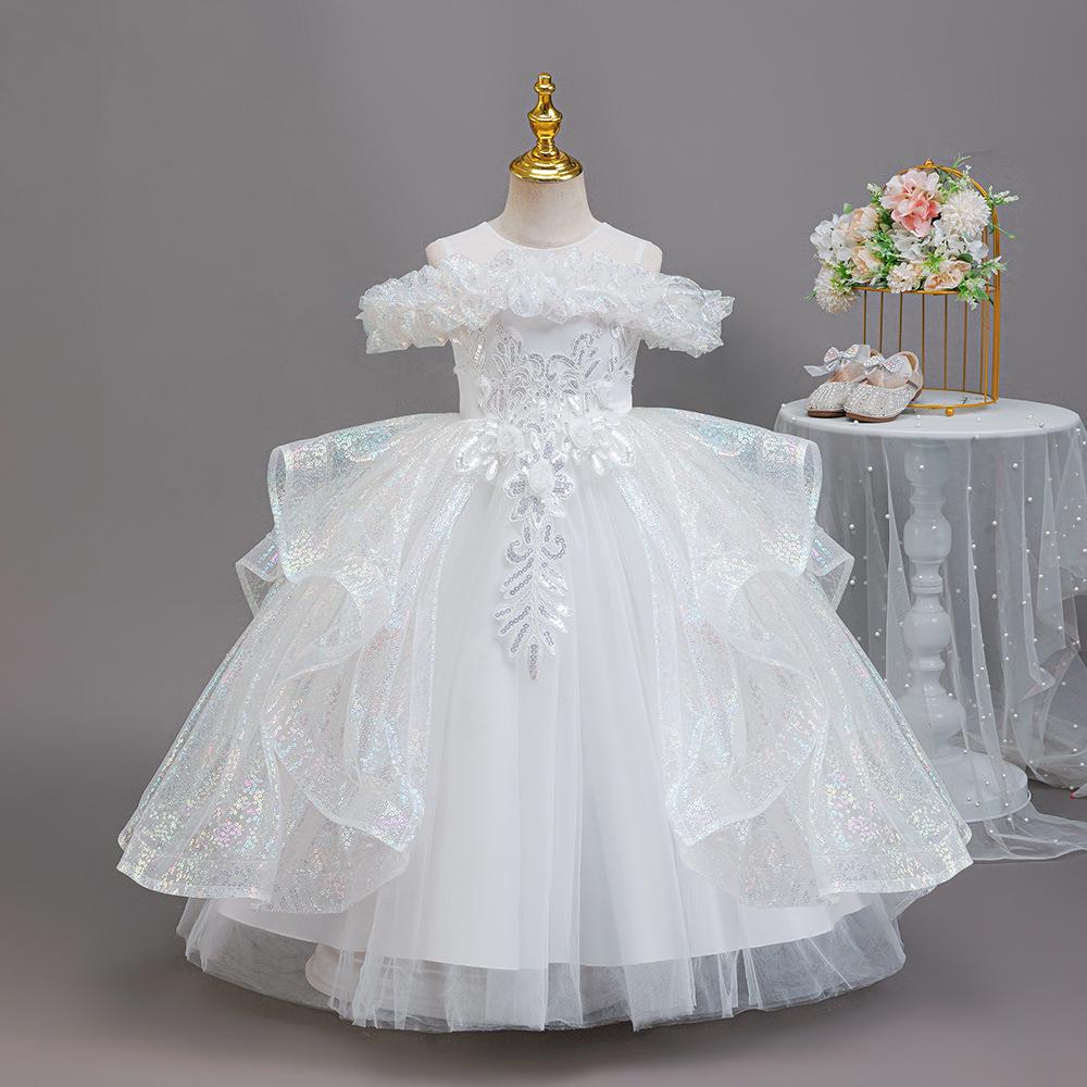 Dziewczęca Sukienka Księżniczki z cekinami na Wesela, Występy na Pianinie, Urodziny i Wieczorne Imprezy