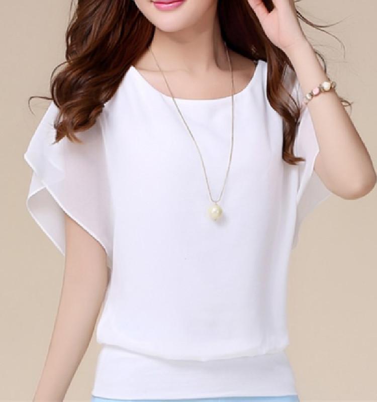 1116 Sommer Neue Mode Damen Kurzarm T-Shirt, Große Größe Damen Skinny Fledermausärmel Chiffon Hemd Lockeres Oberteil