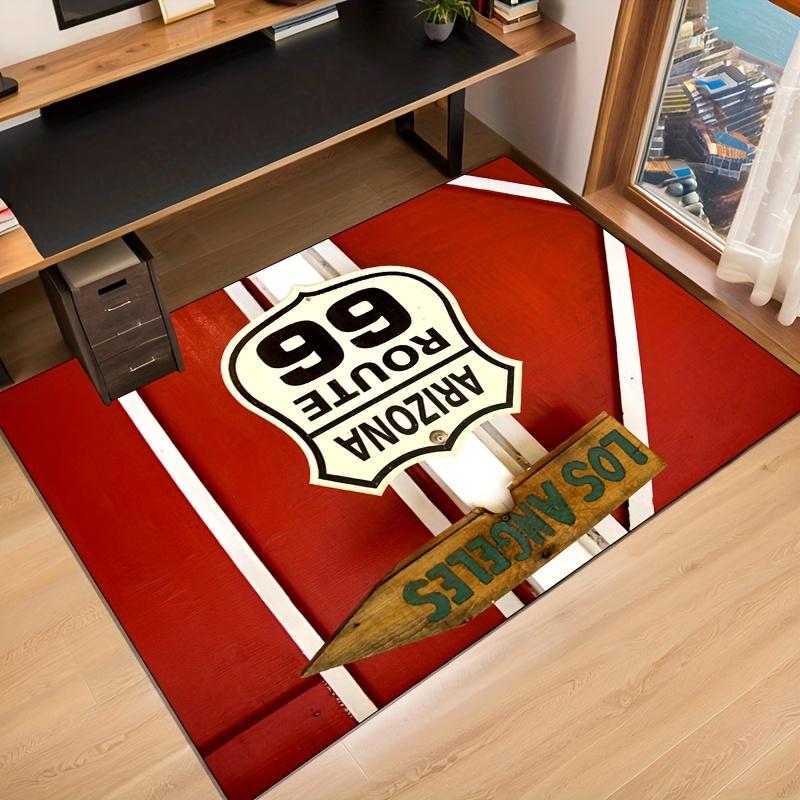 1pc Route 66 Road Sign Area Rug - Polyester Rectangular Mat for Bedroom, Living Room, Office, Corridor - Home Decor Carpet for