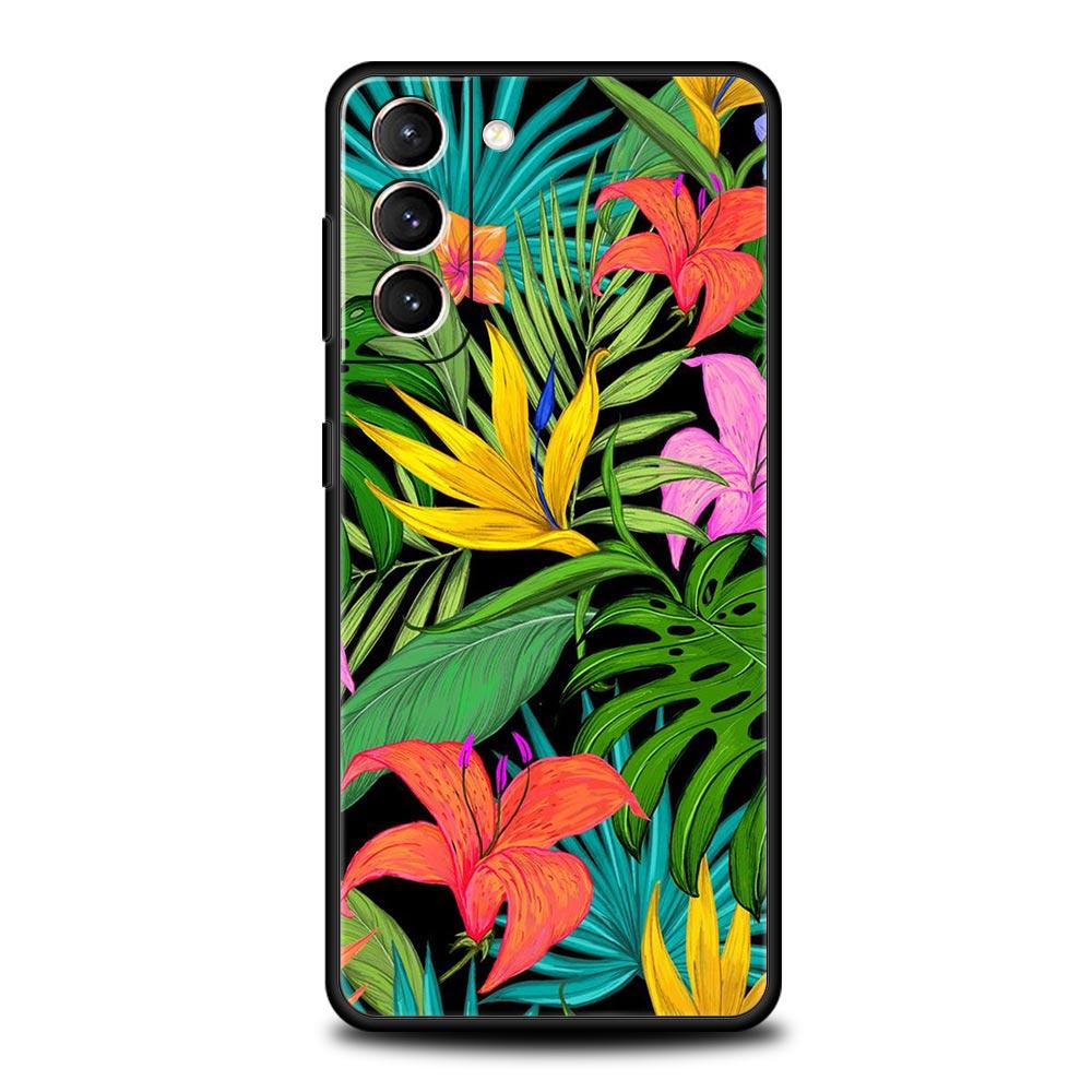 Vintage Banana Leaf Flower Phone Case For Samsung Galaxy S24 S23 S22 S20 Ultra S21 FE 5G S10 S9 Plus S10E Soft Silicone Cover
