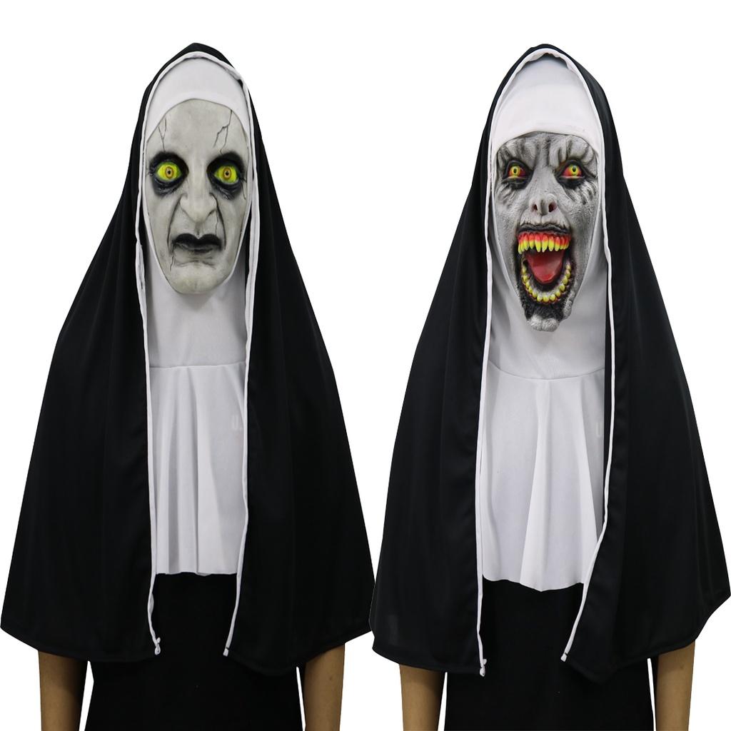 Terrifying The Nun Horror Mask Valak Scary Full Face Design With Headscarf