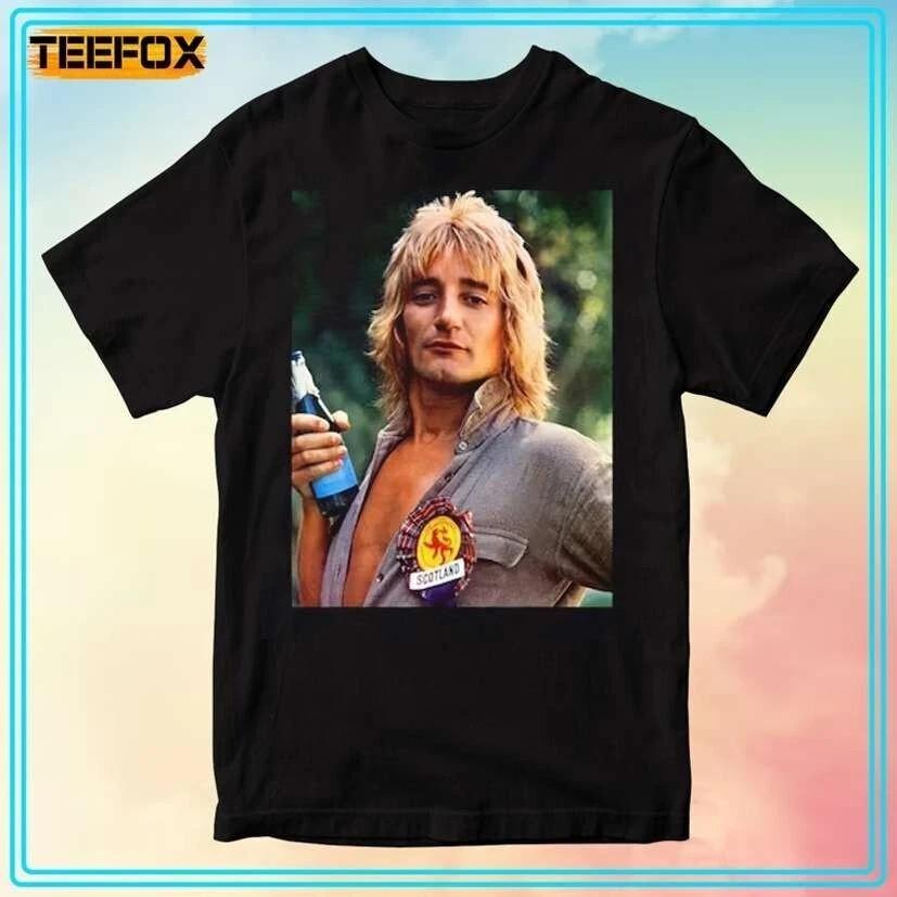 Rod Stewart T-Shirt Retro 70s Style Unisex Black Cotton Tee All Sizes S-4XL Repr