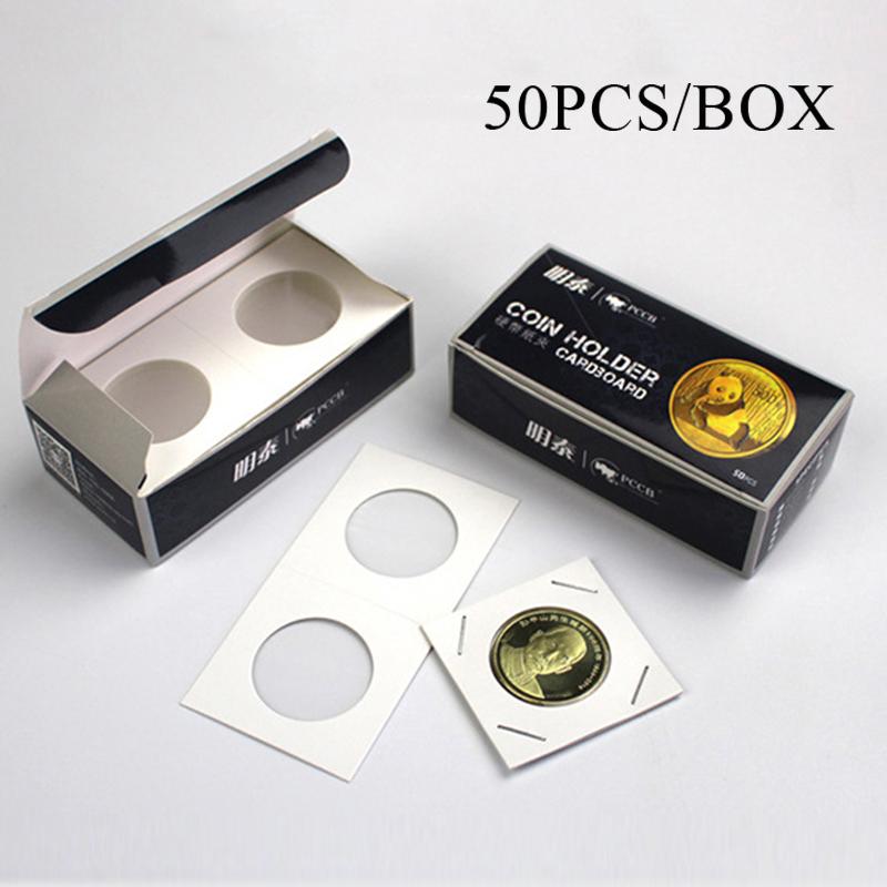 50Pcs White Cardboard 2x2 Mylar Coin Holders with Storage Box Holder Cardboard Coin Holders Storage Case 17.5-40mm