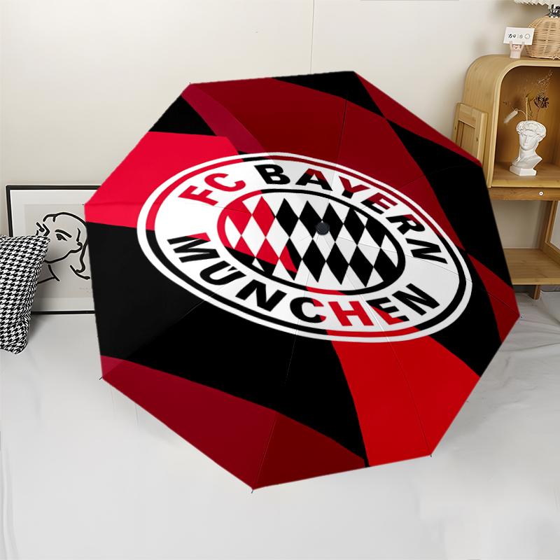 FC Bayern München Logo Print Automatic Umbrella, 8 Rib Iron Frame, Plastic Handle, Suitable for Outdoor Travel &Daily , Ideal Gift