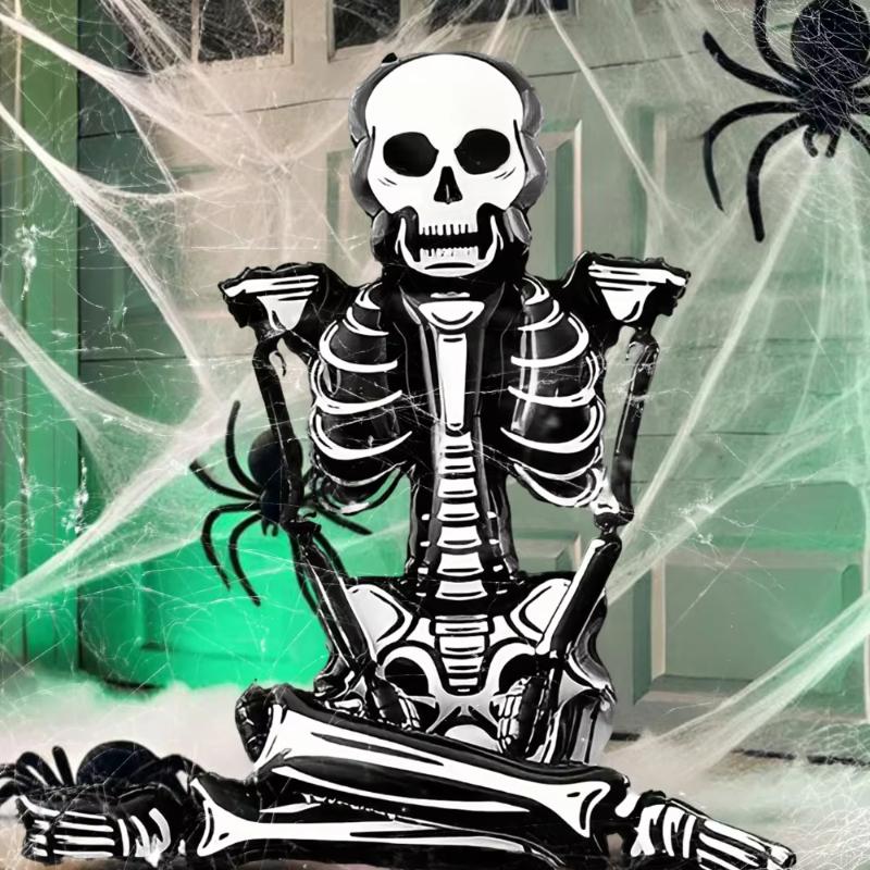 286cm Extra Tall Giant Skull Foil Balloon Halloween Decoration Ghost Party, Haunted House Birthday Horror Atmosphere Decoration