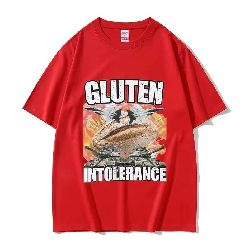 Zabawny Mem o Nietolerancji Glutenu Graficzny T-shirt Unisex Damski Retro Moda Krótki Rękaw Koszulki Harajuku Oversize Oddychający Top