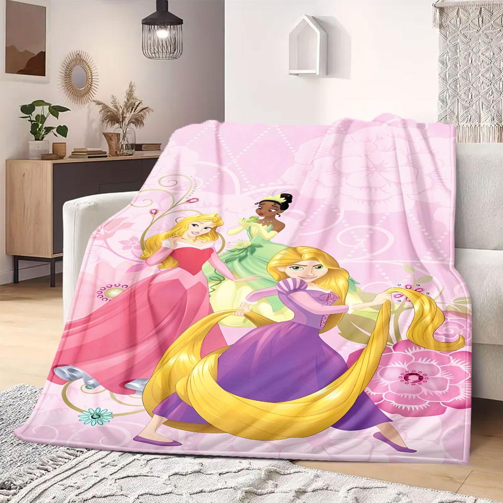 Princess Print Cartoon Flannel Blanket for Travel Picnics Bedrooms Sofas Beds Chairs Home Decor Design