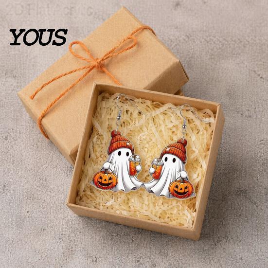 Skin Friendly Earrings 1 Pair White Ghost Pumpkin Drink Earrings, Gothic Hip Hop Halloween Drop Cute Novelty Jewelry Gift for Women Party Accessories