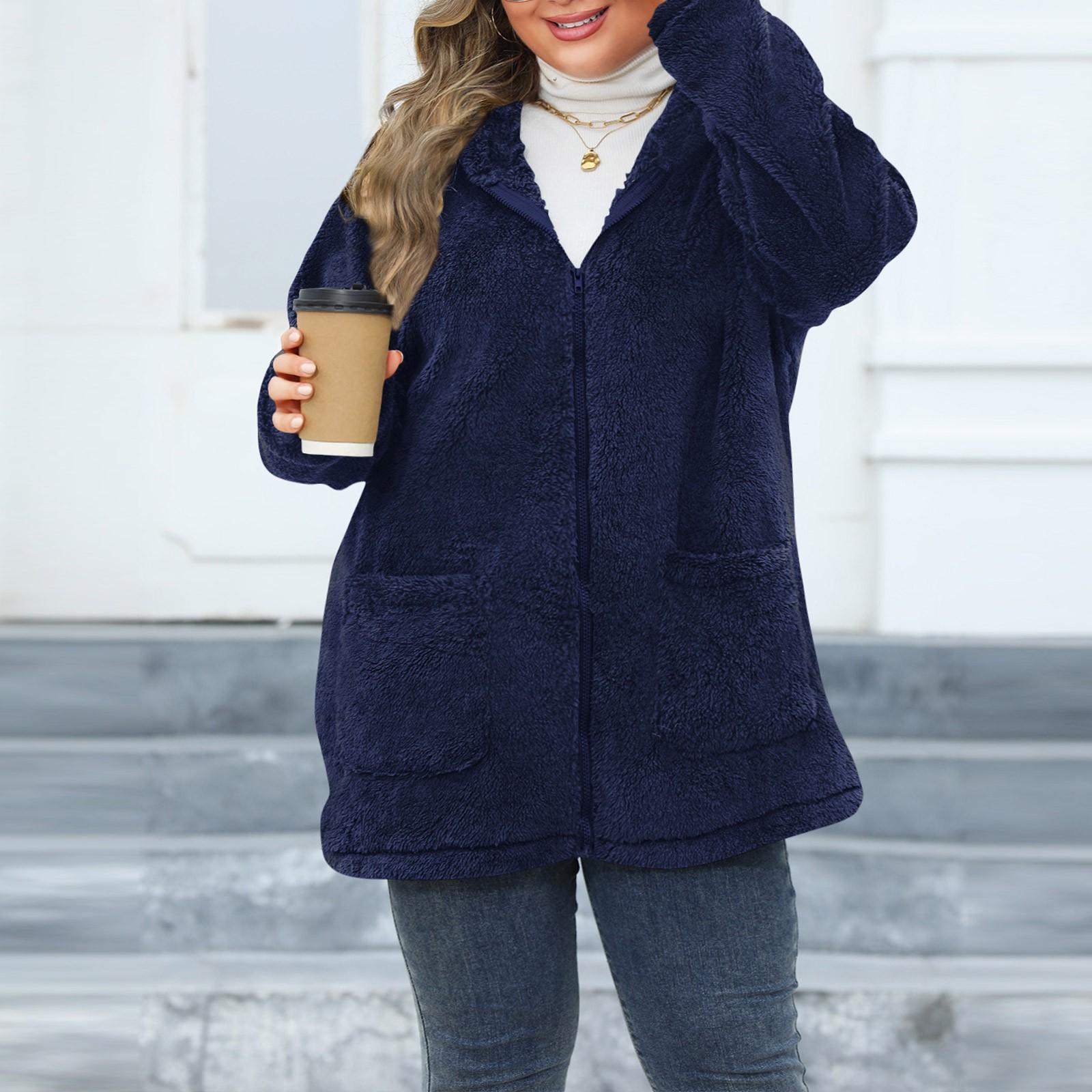 

Модное женское толстое плюшевое пальто с капюшоном больших размеров XXXXL синий