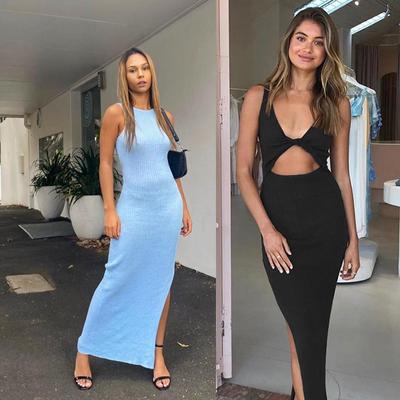 Neues Sommer-Sling-Kleid für Damen, ärmellos, offener Rücken, sexy, eng umwickeltes, hüftlanges, geteiltes Kleid