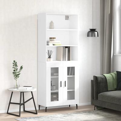 Vidaxl Display Cabinet, White, 69.5X34X180 Cm, Wood-Based Material