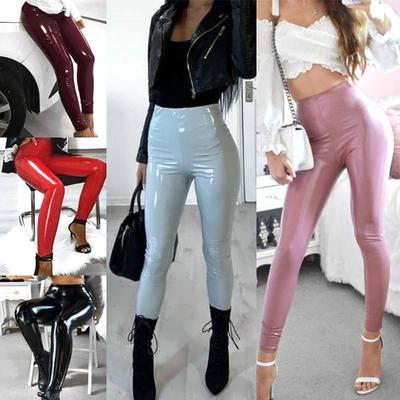 Women Slim Pants High Waist Casual PU Leather Leggings Trousers Stretch Autumn And Winter