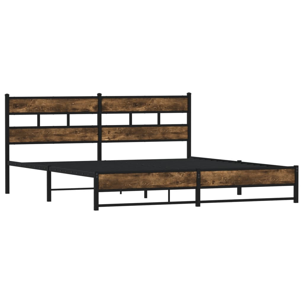 Metal Bed Frame Without Mattress Smoked Oak Finish 200x200 Cm