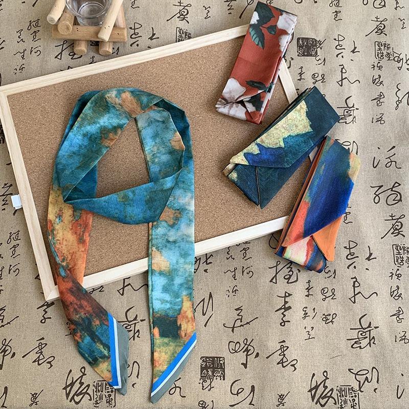 Silk scarf premium sense slender strip narrow silk scarf women's retro versatile streamer headscarf headband hair band hair tie bag decorative belt