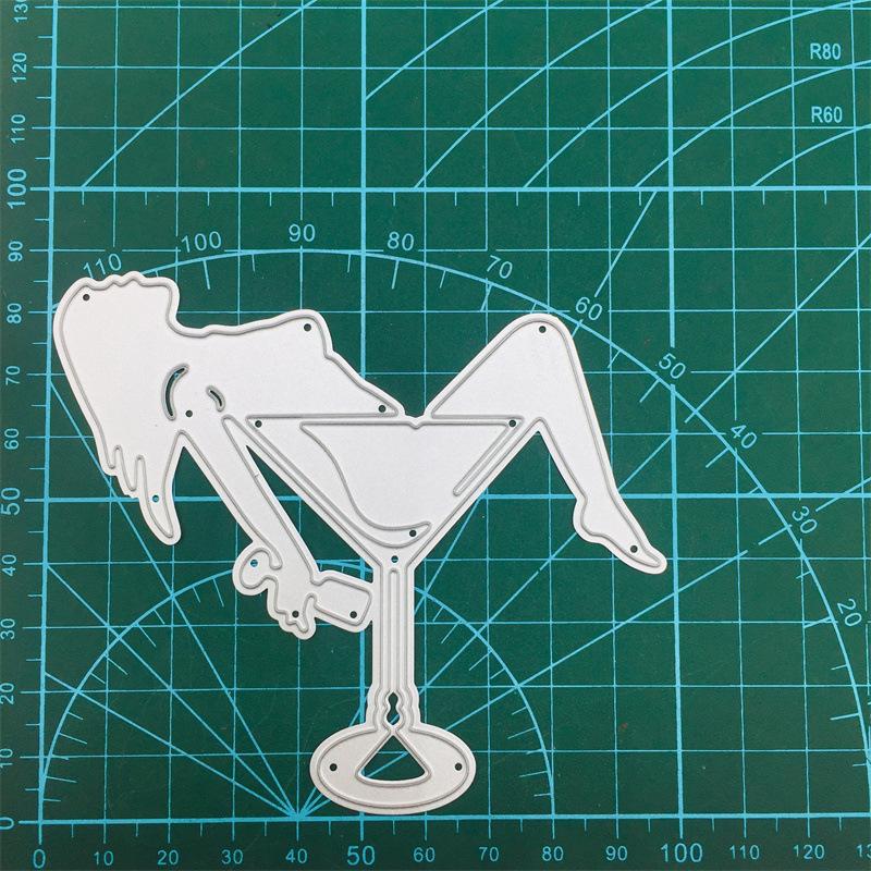The Girl In the Cocktail Glass Metal Steel Cutting Dies Stencils Scrapbooking Craft Die 3D DIY Festival Card Making