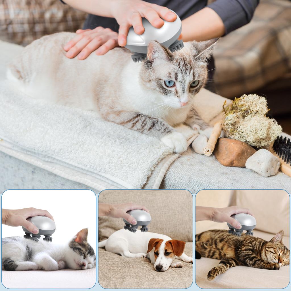 Electric Pet MassagingTool Handy Handheld Deep Scalp Massagedevice with 4 Massage Heads 3 Modes USB Rechargeable Waterproof