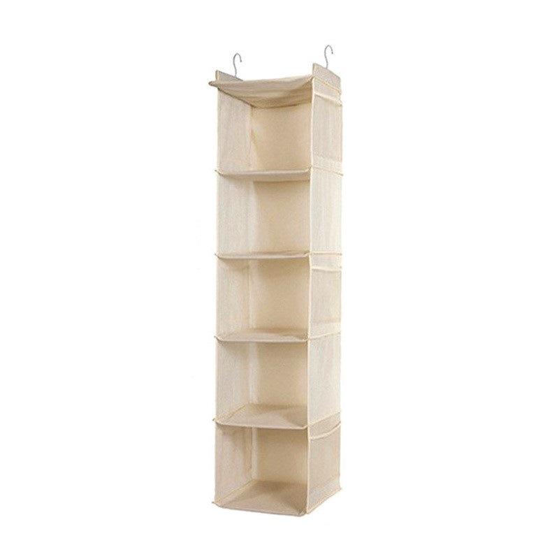 1pcs Non-woven Foldable Hanging Storage Bag with Metal Hooks Dust-proof Multi-layer Wardrobe Organizer for Clothes
