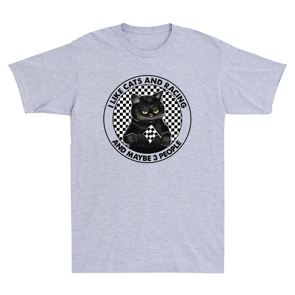 I Like Cats And Racing And Maybe 3 People Funny Racer Cat Vintage Unisexs Tshirt