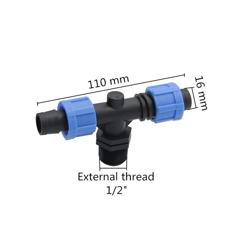5 Pcs 16mm Drip Tape Straight Tee Type Connectors With Locked 1/2" 3/4" Thread Tee Type Connectors Repair Water Pipe Adapter