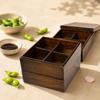 Wood Bento Dark Brown Box Square Japanese Style Compartment Food Container for Sushi