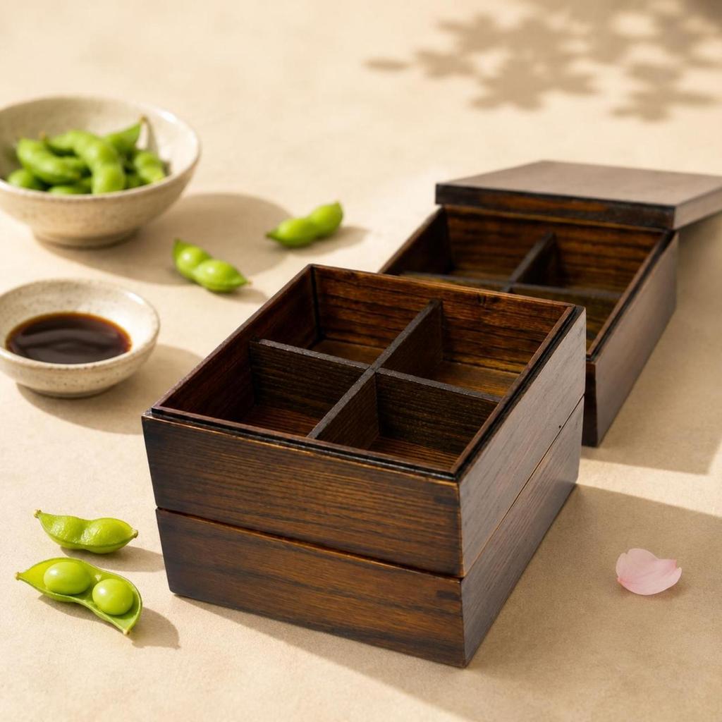 Wood Bento Dark Brown Box Square Japanese Style Compartment Food Container for Sushi