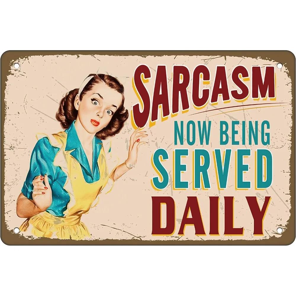 FunnyVintTinSign 1pc Retro Funny Vintage Metal Tin Sign 12x8" - "Daily Now Being Served" Wall Decor for Cafe/Bar