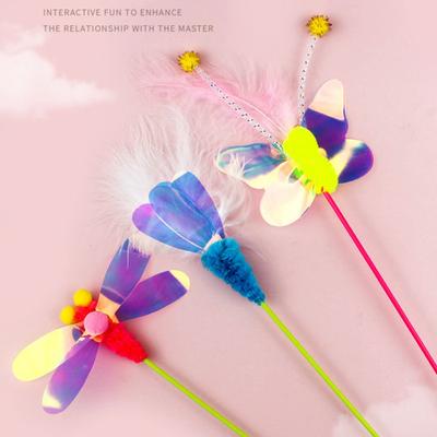 Cat Wand Creative Shape Stress-relieving Plastic Feather Style Cat Teaser Stick Pet Interactive Toy for Home