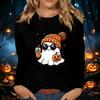 Women's Long Sleeve Halloween Print Round Neck Casual Top for Fall Parties