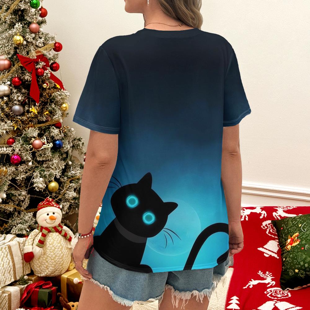 Uroczy i zabawny nadruk myszki/kota Damski T-shirt Przyciągający swobodną modę Damski letni T-shirt z krótkim rękawem