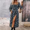 QICED Autumn Winter Printed Long Sleeve Backless Bohemian Dress Woman