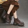 Spring New Round Toe Hollow Out Fashion Thick Sole Boots Height Increasing Vintage Casual Women Shoes