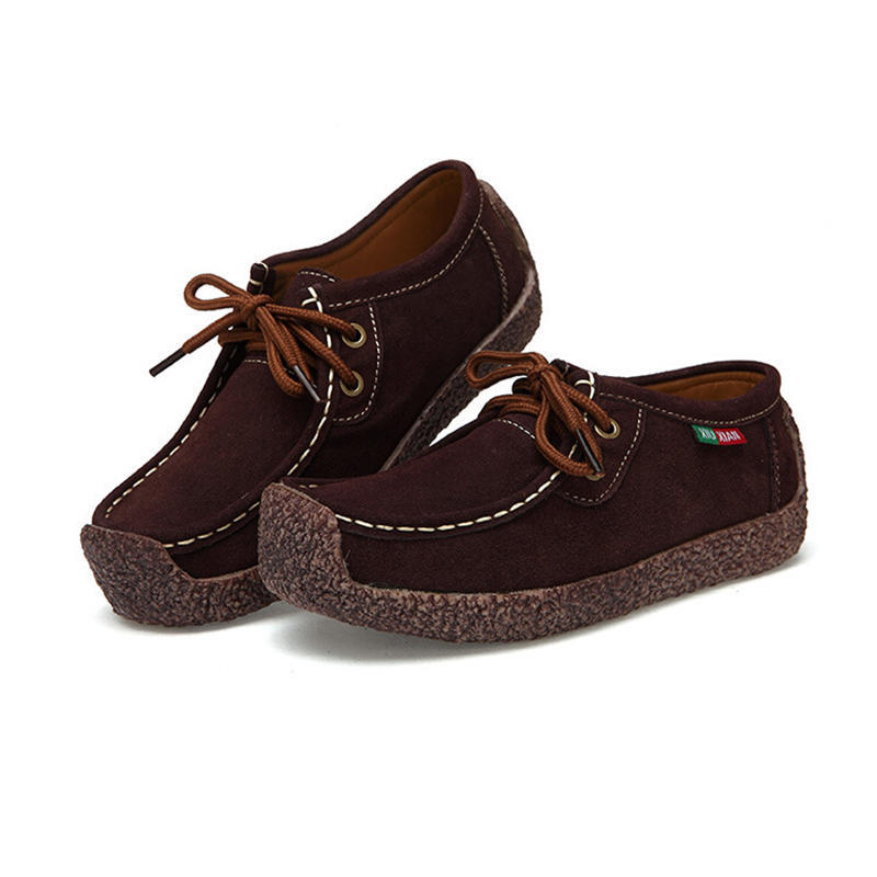 Damen-Schuhe aus echtem Leder, lässige flache Schuhe, handgenähter Wildleder-Loafer für Damen