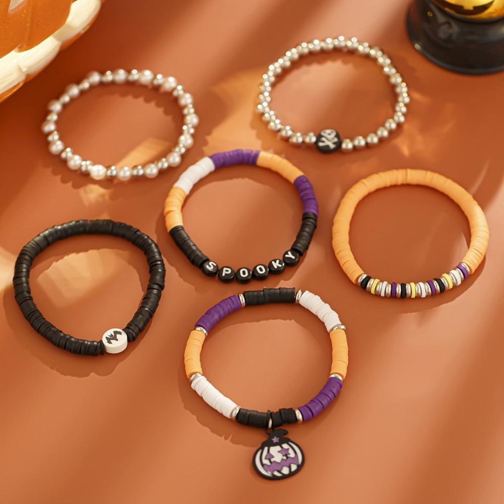 Ghost Pumpkin Pendant Bracelets Bat Beads Bangle Simple Halloween Bracelets  Gifts