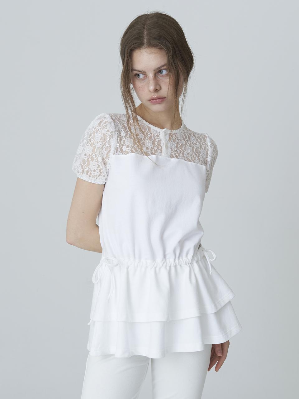 Adore Bell Lace Tiered T-Shirt - White Free
