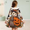 Girls High Neck Long Sleeve Halloween Hedgehog Printed Fluffy Trim Tie Waist A Line Flared Dress