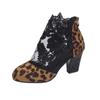 2024 New Shoes for Women Sandals Women's Boots Leopard Ankle Boots Women Lace Floral Back Zip Round Toe High Heels Shoes Female