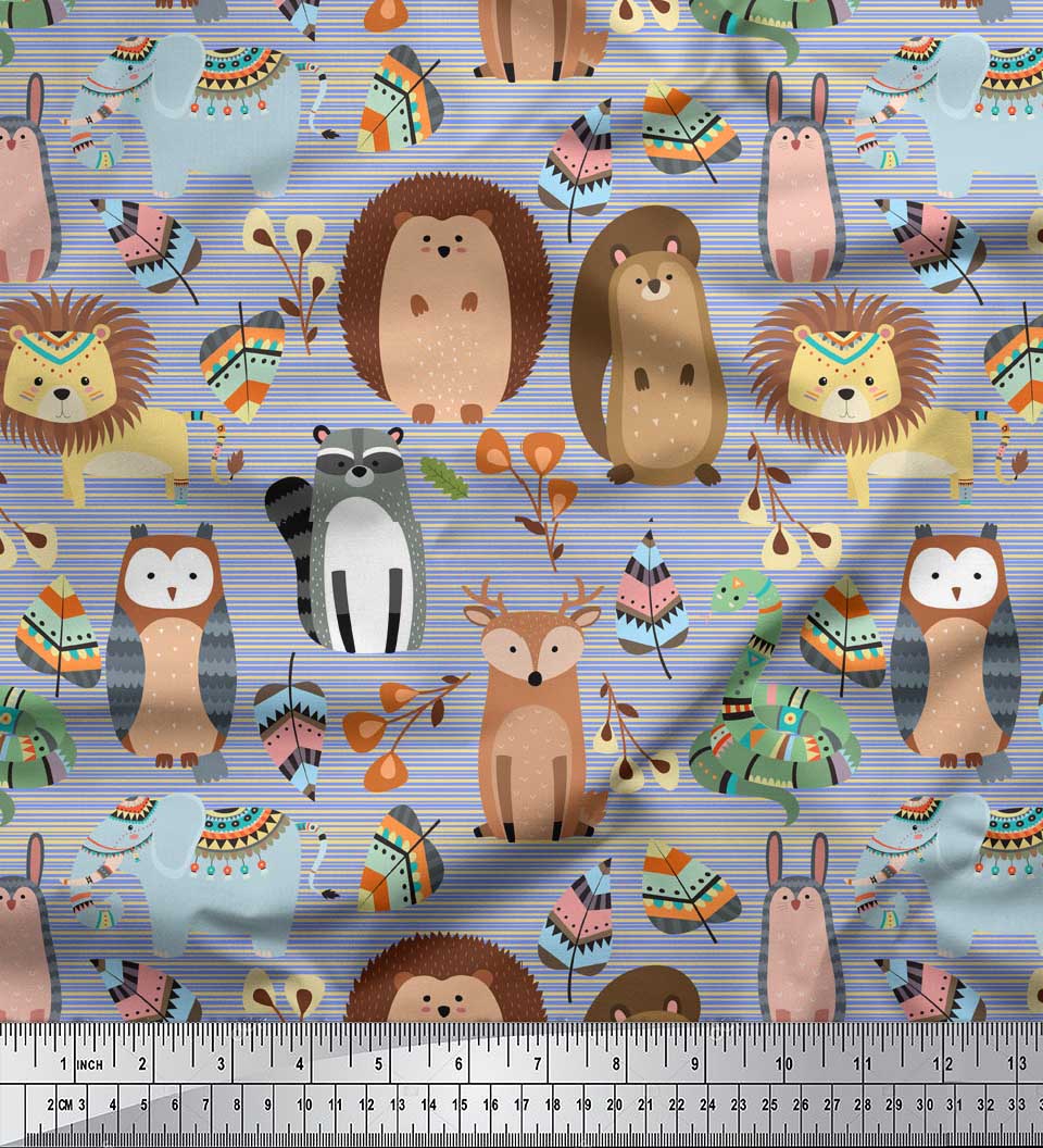 

Soimoi Purple Японська креп-атласна тканина в смужку та племінні набивні тканини з тваринами 1 метр 42 дюйма 42 Inch Wide - Poly Crepe синій