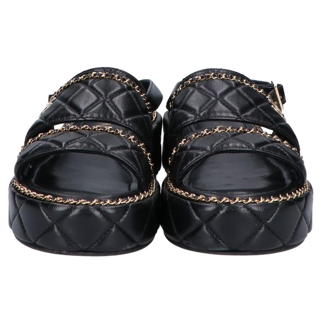 Chanel G46613 CC Logos Matelassé/Kette Plateau Sandalen Schuhe 37 1/2C Schwarz / goldGebraucht